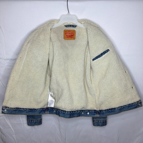 Levis Sherpa Lined Denim Trucker Jacket Size M Blue Cotton Polyester Blend - Picture 8 of 13